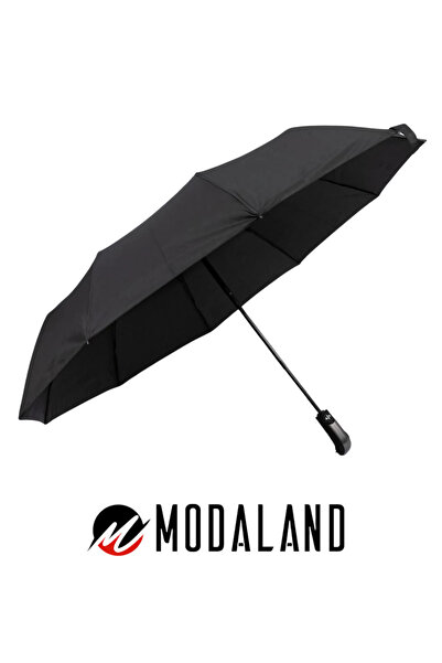 ModaLand 10 Teli Ekstra Güçlendirilmiş Büyük Boy Siyah Tam Otomatik Şemsiye