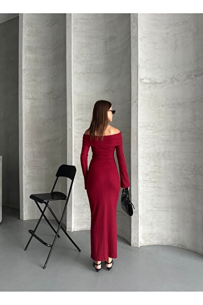 ezber moda KADIN MADONNA YAKA PAMUKLU UZUN ELBİSE