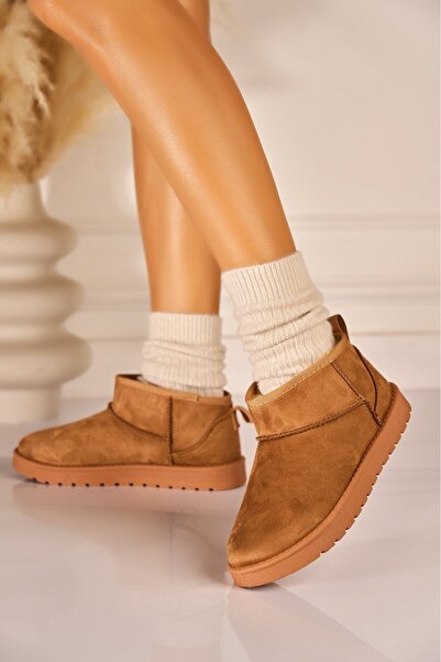 Joana Γυναικείες μπότες με επένδυση γούνας Camel από οικολογικό σουέτ δέρμα Keona