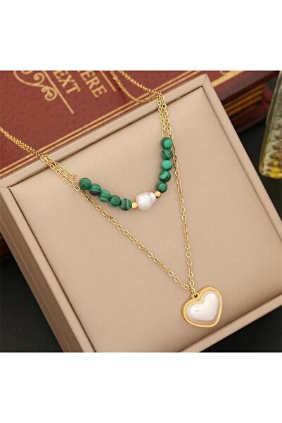 Pursehuit Χρυσό κολιέ, ανοξείδωτο ατσάλι, σε 2 στρώσεις, με καρδιά, φυσητό με...