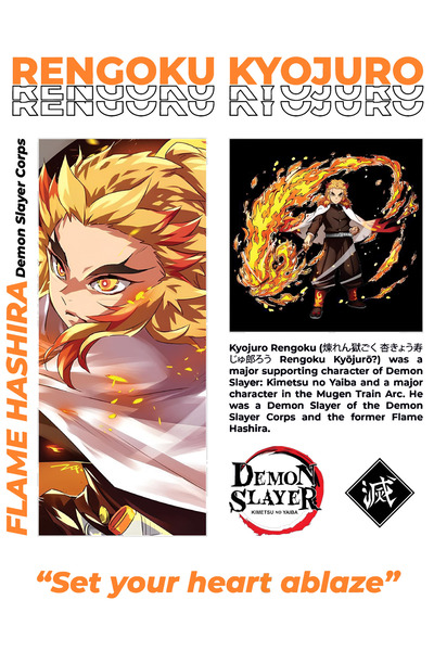 fame-stoned Demon Slayer Kyojuro Rengoku Printed Unisex 100% Cotton White T-Shirt
