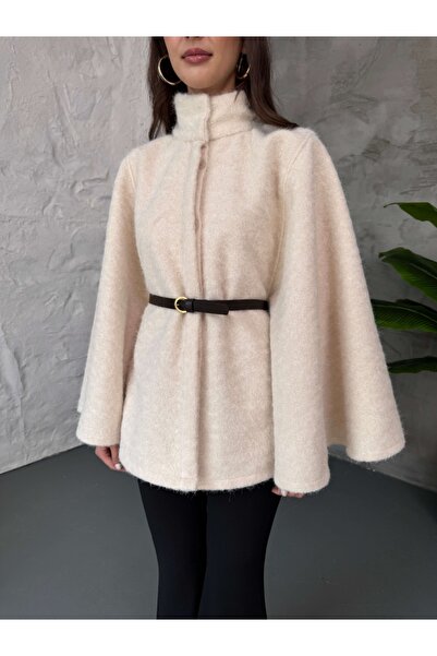 Elif Özbey Butik Ecru Belted Poncho Coat