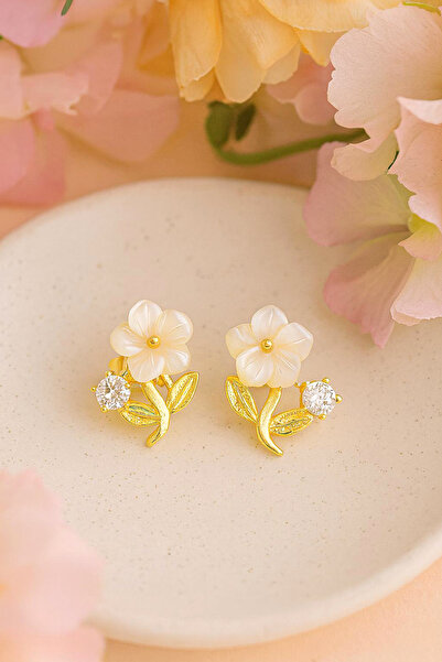 Silvanya Jewelry 925 Ayar Gümüş Sedefli Tek Taş Detaylı Manolya Çiçeği Kadın ...