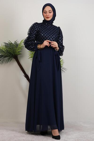 GİYZAMİLA Leyal Tulle Detail Dress Navy Blue