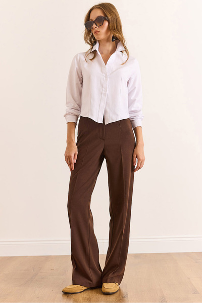 Olalook Women's Brown Single Button Polyviscose Palazzo Pants Pnt-19000296