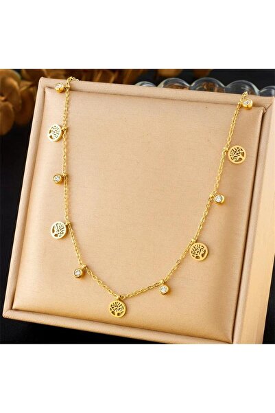 Pursehuit Colier de aur, oțel inoxidabil, aur suflat de 18k, cu pietre și pom...