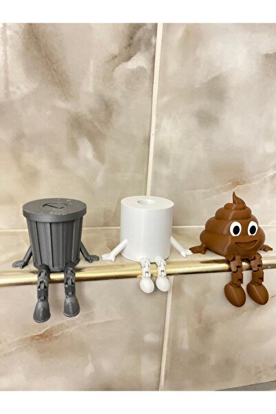 Eta3d 3 lü Tuvalet Banyo Köşesi Seti Çöp Kovası Tuvalet kağıdı Kaka