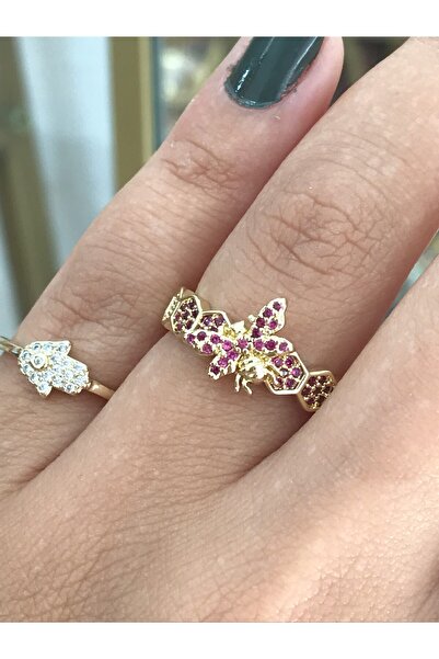 the ASEL İNCİ خاتم كيبر بحجر أرجواني مع تفاصيل النحلة