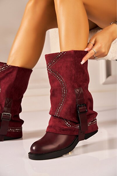 Joana Γυναικείες κοντές μπορντό μπότες Tanvie από οικολογικό δέρμα