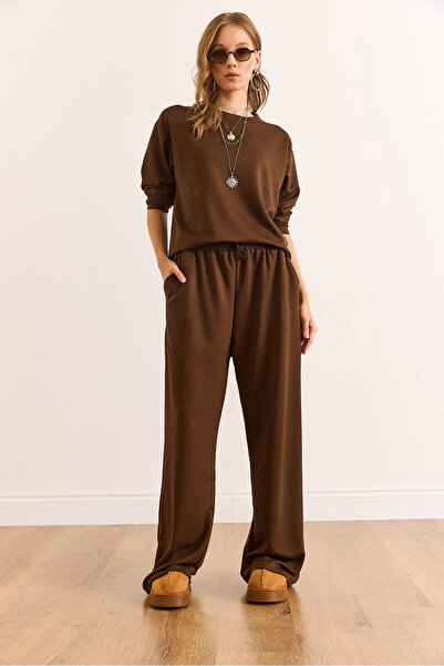 Olalook Kadın Kahverengi Alt Üst Basic Modal Tuşeli Eşofman Takımı ETKM-0000087