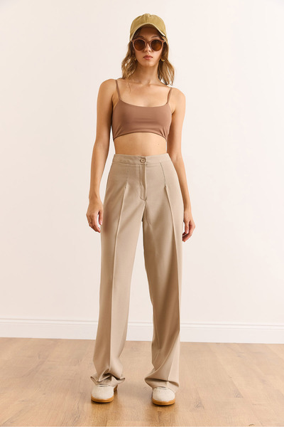 Olalook Women's Mink Single Button Polyviscon Palazzo Pants Pnt-19000296