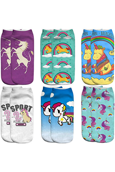 Whimlets Set de 6 perechi de sosete cu imprimeu vesel cu unicorni, cu model p...