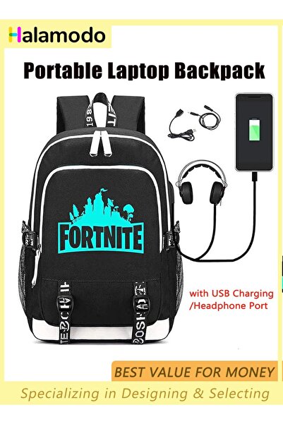 HALAMODO حقيبة ظهر سوداء للكمبيوتر المحمول مع منفذ شحن USB ومنفذ سماعة رأس، حقيبة كتب سفر مضادة للسرقة