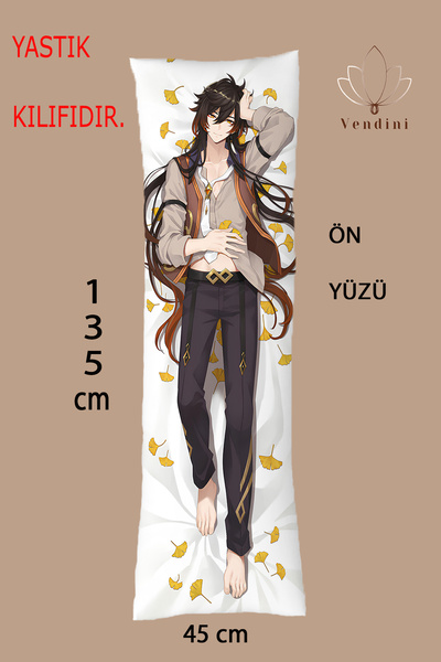 Vendini Çift Yönü Baskılı -Zhongli Sarılma Yastığı Kılfı , Hugging Pillow