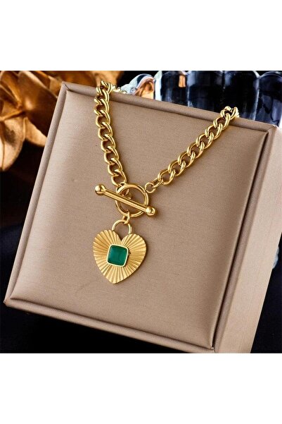 Pursehuit Χρυσό κολιέ, από ανοξείδωτο ατσάλι, με κρίκους και μενταγιόν καρδιά...