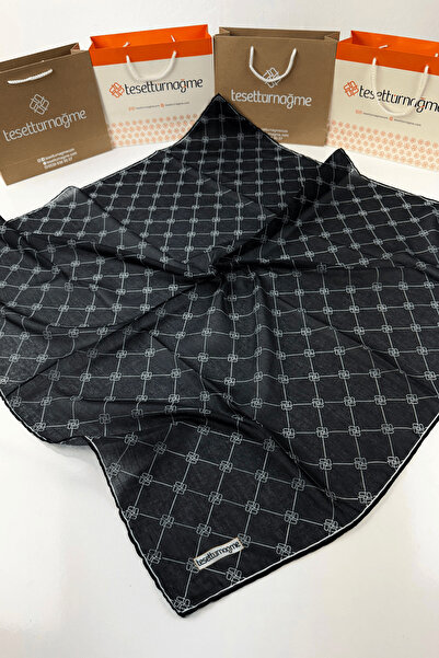 Tesettürnağme Soft Cotton Scarf Tn2004 Monogram Black-White-05