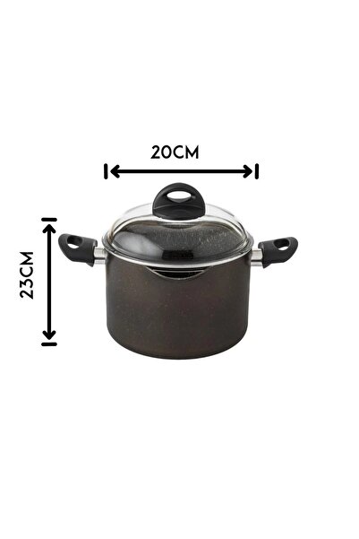 ORIAN Deep black Italian granite pot with glass lid