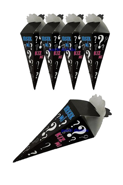 Parti dolabı 25li Cinsiyet Belirleme Partisi Lokum Külahı Kutusu Baby Shower Dağıtmalık Şekerlik 12cm x 6cm