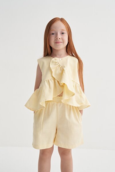 EBU Prive Дівчача органічна бавовняна блузка з воланами, жовта