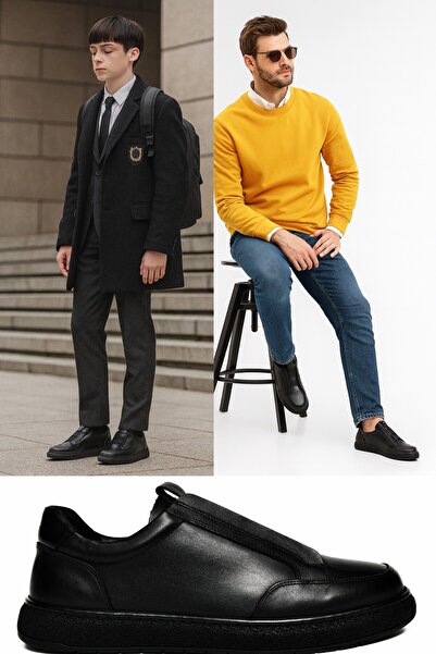 ALTA GRACIA Erkek Siyah Klasik Ayakkabı Rahat Tabanlı Günlük Ofis Sneaker Bağcıksız Ortopedik Kaymaz Okul Casual