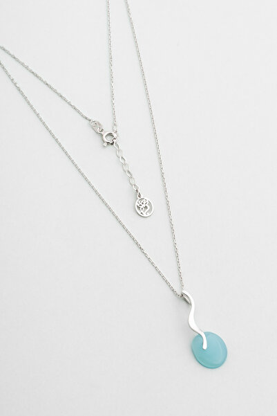 So CHIC... Kalsedon Masalı 18 Ayar Beyaz Altın Kaplama 42 Cm Gümüş Kolye