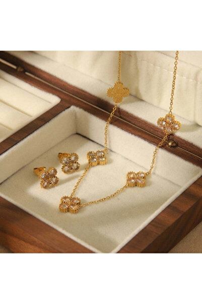 Pursehuit Σετ κολιέ και σκουλαρίκια, χρυσός, ανοξείδωτο ατσάλι, φυσητός χρυσό...