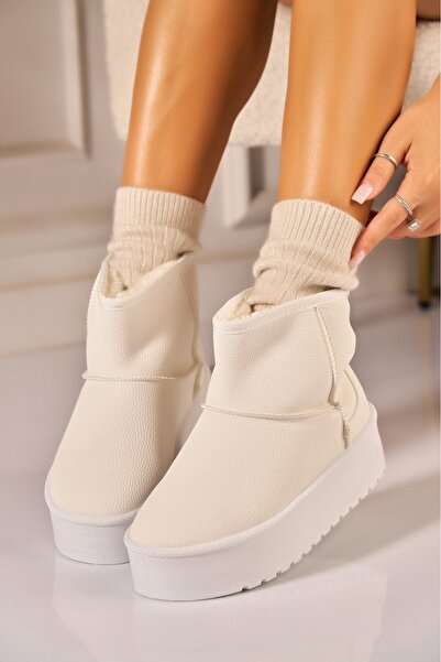 Joana Bedya Women's White Fur-lined Boots Made of Ecological Leather