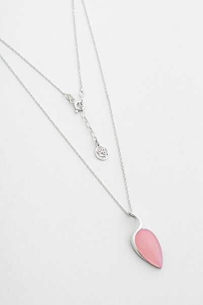 So CHIC... Damla Kalsedon 18 Ayar Beyaz Altın Kaplama 42 Cm Gümüş Kolye