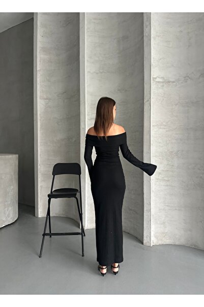 ezber moda KADIN MADONNA YAKA PAMUKLU UZUN ELBİSE