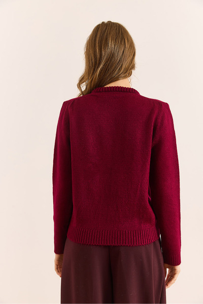 Olalook Women's Burgundy Sweater with Detailed Soft Textured Knit Cardigan Hrk-19000400