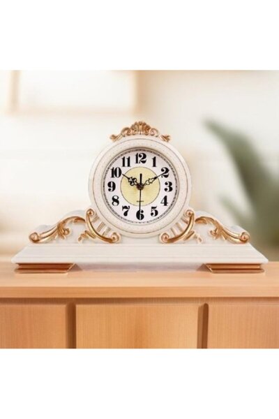BLA BLA FOAM Baroque Vintage Desk Clock, Bla Bla Foam®, White with Golden Details