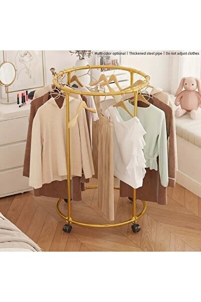 ZanaCasei Suport rotund haine, oțel inox, cromat, 130 cm, 40 kg, pe roți