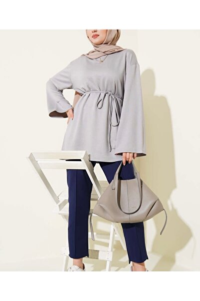 ZADE PRİVE Esnek Kumaş Bağlamalı Üst Tesettür Tunik Sweat
