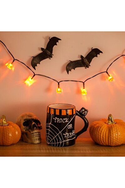 SHOPIENS Cană ceramică 3D neagră de Halloween, Trick Or Treat, cu pisică neagră, 450 ml