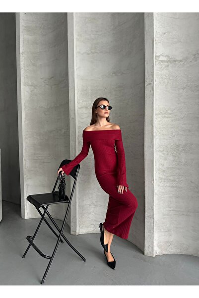 ezber moda KADIN MADONNA YAKA PAMUKLU UZUN ELBİSE