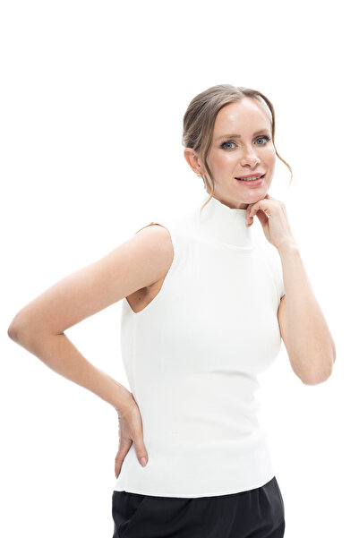 KARTON TRİKO Kadın Dik Yaka Kolsuz Triko Süveter