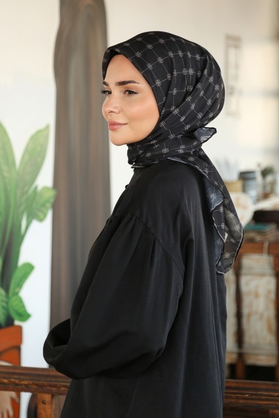 Tesettürnağme Soft Cotton Scarf Tn2001 Monogram Black-Beige-01