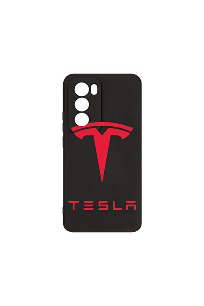 bestcase Husă premium din silicon pentru Oppo Reno12, logo Tesla roșu, PB 1711