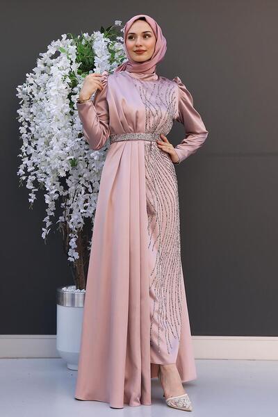 GİYZAMİLA Yonca Pelerin Abiye Pudra