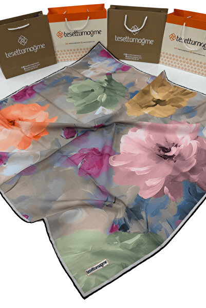 Tesettürnağme Soft Cotton Scarf Tn2007 Floral Pattern Green-Powder-05