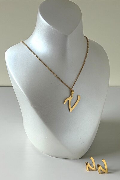 TAKIŞTIR Altın Renk V Harfli Çelik Kolye Set