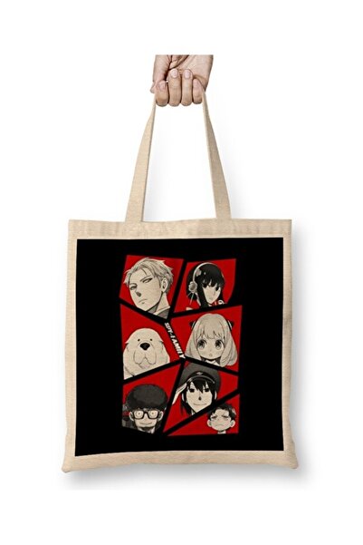 Toyaso Geantă din pânză Spy X Family cu toți personajele, geantă de cumpărătu...