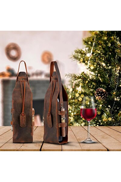 Derili Dükkan Deri Şişe Taşıma Kılıfı | Şarap ve Zeytinyağı İçin Özel Tasarım