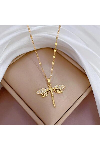 Pursehuit Χρυσό κολιέ, ανοξείδωτο ατσάλι, με λιβελούλα και πέτρες, φυσητό με ...