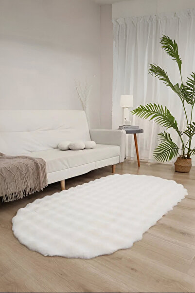 Sereserpe Bubble Oval Yumuşak Peluş Halı ♦ Kaymaz Taban ♦ Krem ♦ Salon Oturma Odası Balkon Antre Çocuk