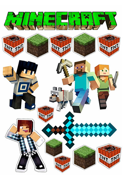 BatıDoğu Yenilebilir Şekerli Kağıt Baskısı Cupcake ve Pasta Resim Baskı Minecraft Temalı 27