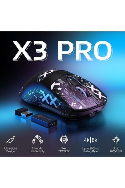Attack Shark ماوس الألعاب اللاسلكي خفيف الوزن X3PRO 4K/8K