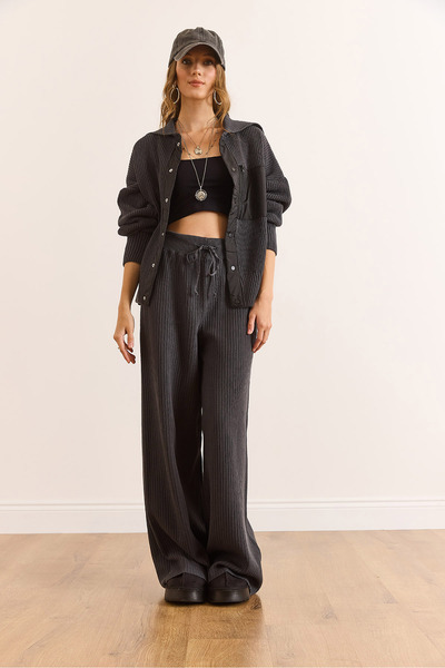 Olalook Women's Anthracite Premium Parachute Garnished Top and Bottom Knitwear Set Tkm-19000430