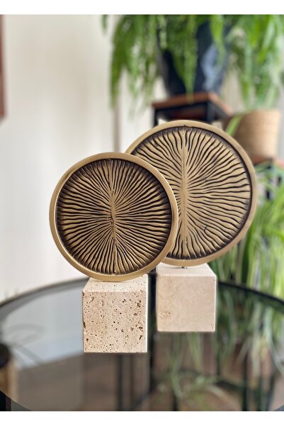 DMR HOME Traverten Tabanlı Pirinç Dekoratif Obje - Modern Tasarım