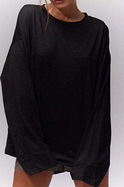 Tarz Cool Γυναικείο μακρυμάνικο μπλουζάκι από 100% βαμβάκι με λαιμόκοψη Oversize